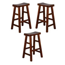 Home Square 30" Saddle Seat Mahogany Wood Stool in Dark Chocolate - Set of 3