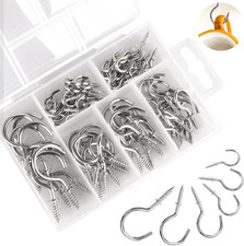 Small Hooks Screw In, 6 Sizes Metal Screw Hooks for Wood, 75PCS Cup Hooks Screw