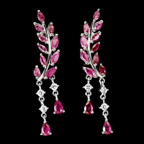 925 Sterling Silver Earrings Pear Ruby 5x3mm Natural Gemstone Jewelry