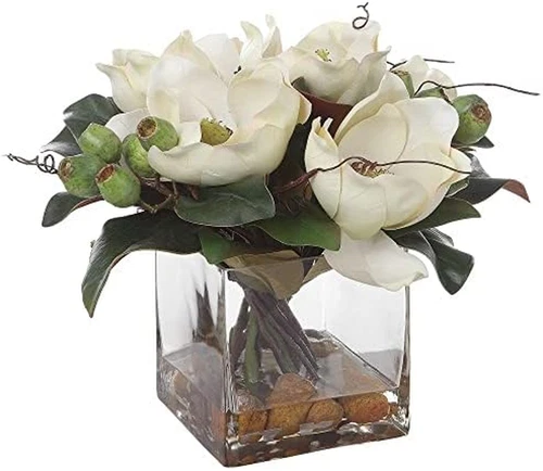 Elegant White Magnolia Bouquet in Glass and Polyfoam by - Picture 3 of 4