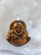 Pendentif Collier Boudha Petit en pierre oeil de tigre acier PROTECTION