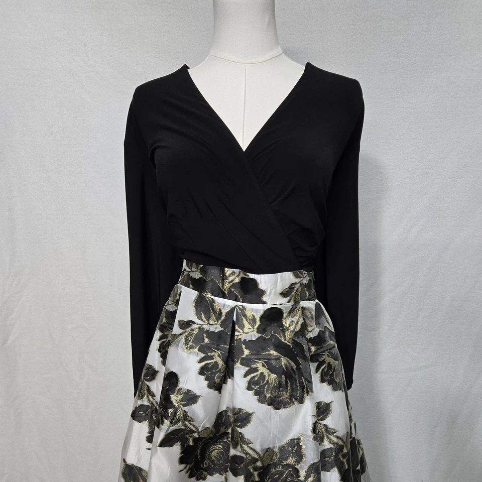 Leslie Fay Dress Womens 18W Black Gold Floral Maxi Gown Long Sleeve F370998 - Image 2 of 4