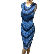 Deborah James Tie Dye Sleeveless Dress Blue Fitted Sheath Knee Length Size 1 XS?