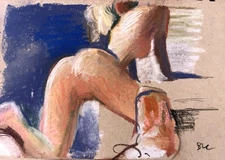 5x8 Pastel Painting French Boudoir Cubism On Paper Original Signed BVC