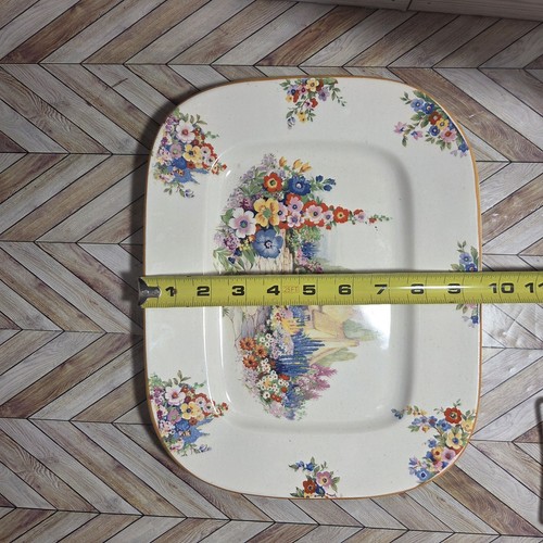 Old England Gardens Square Guilded Serving Platter Snow White's Cottage Flowers - Picture 6 of 6