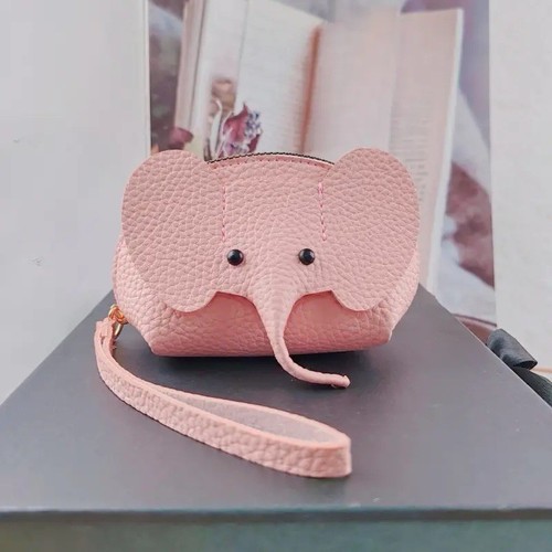 Cute Elephant Pink Faux Leather Wristlet-Cash, Lipstick, Bank Cards, Keys 3.7”H - Picture 2 of 2