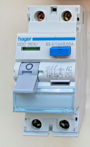 Hager CDA263U A-Type RCD 63 Amp 30mA RCCB Trip Double Pole Boxed - Picture 3 of 9