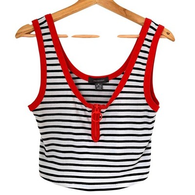 Primark Cropped Tank Top | Size M | Black/White/Red Stripes Y2K