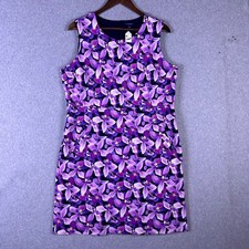 Lands' End Sheath Dress 16 Purple Floral Pocket Cocktail Office Stretch NWOT
