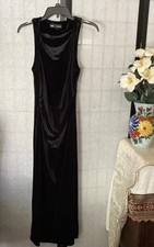 Zara JR M Blk Stretch Velvet Ruched Fitted Maxi Dress Evening Gown
