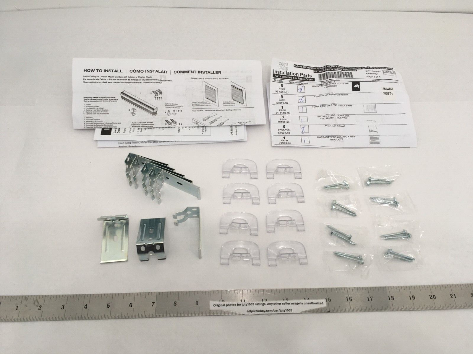 (8) NEW Graber/Bali Mounting Bracket, Cordless Bottom Rail Handle, & Screw Packs