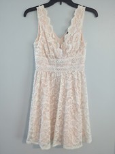 AUW As U Wish Peach Lace Sleeveless Crochet Lace Dress Jr Miss Size XS     [PT9]