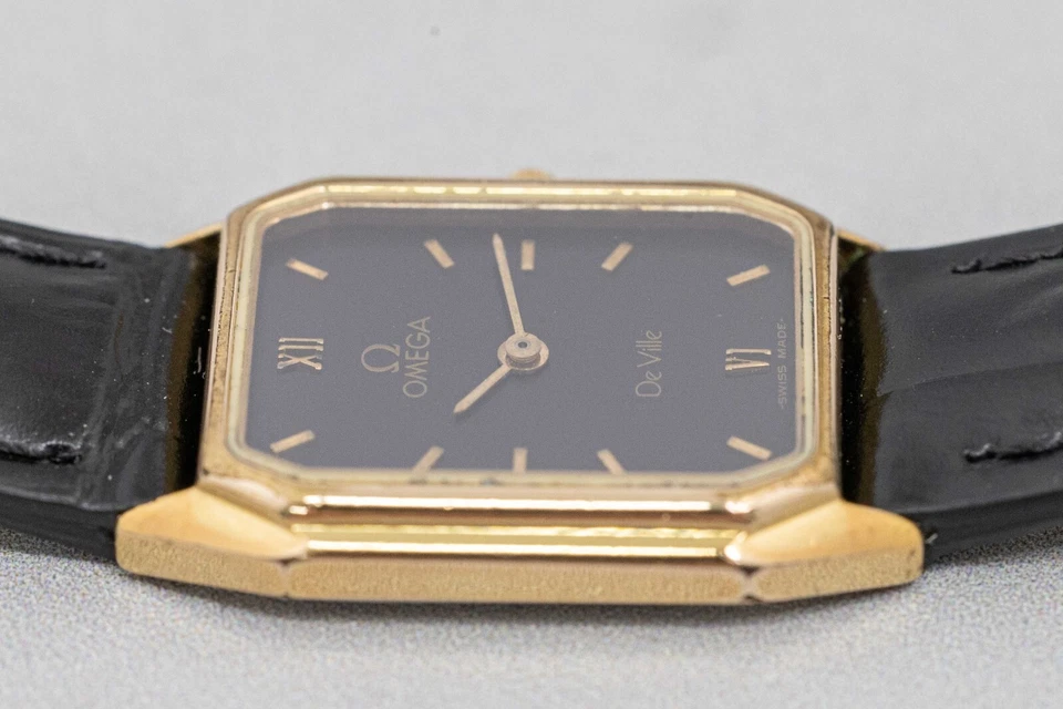 *Sin Tarifas* Vintage OMEGA De Ville Cal.1450 Cuarzo Dorado Negro Romano 19mm Damas Foto 4 de 4