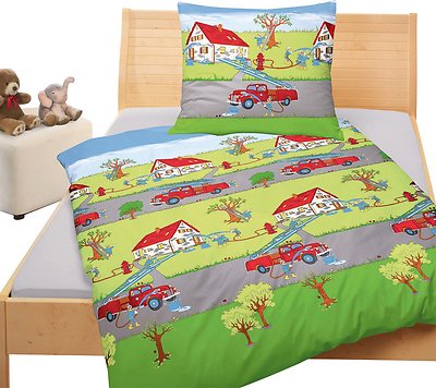 Bierbaum Bettwäsche Kinderbettwäsche Feuerwehr Renforce 2338  80 x 80  135 x 200