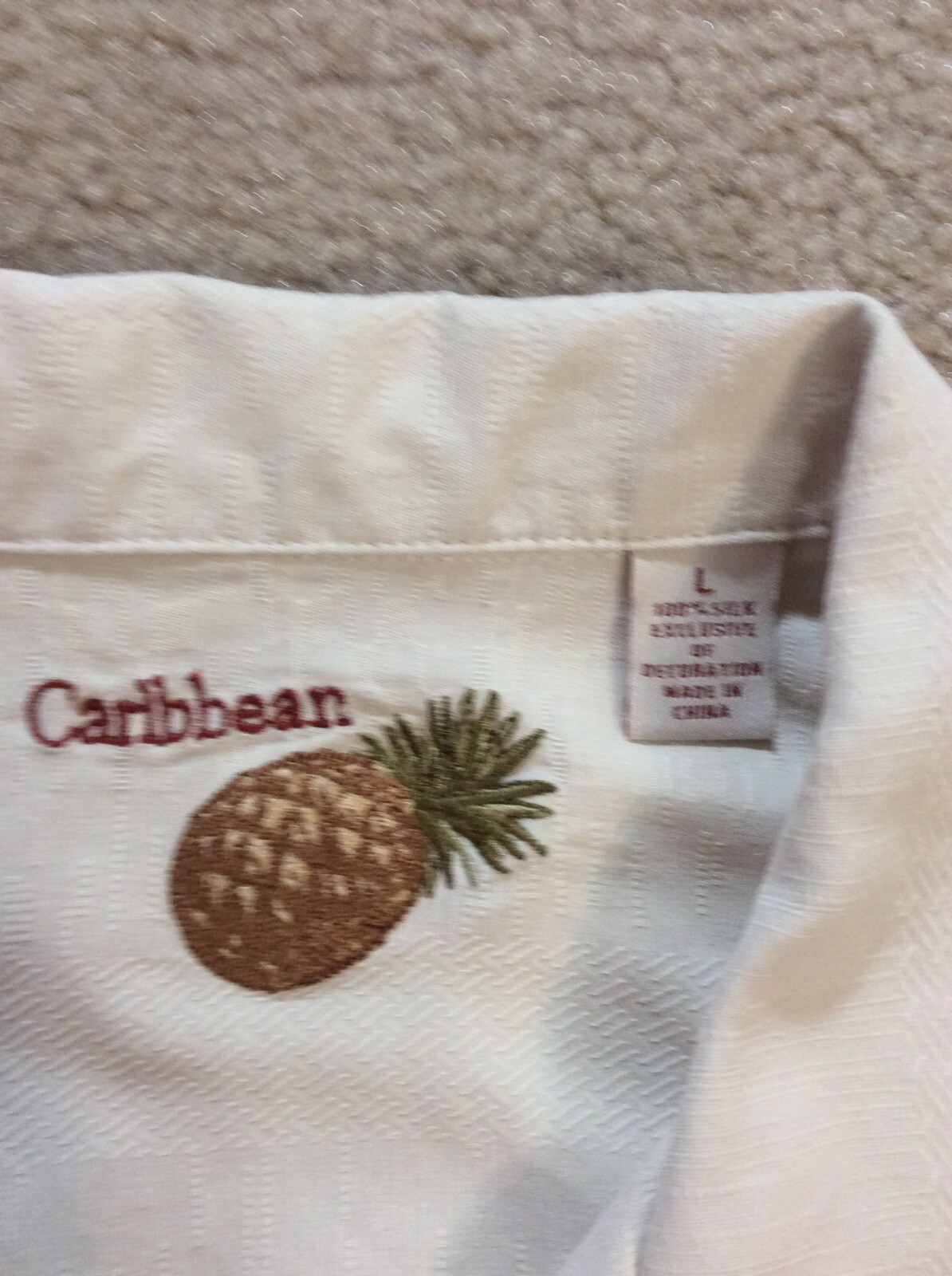 Caribbean Pineapple Mens 100 Silk Shirt, Size L, Pre… Gem