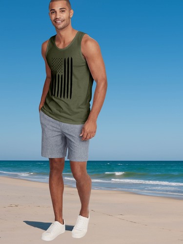 Hat and Beyond Mens Independence Day Graphic Print Vertical Black Flag Tank Top - Picture 17 of 32