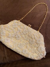 WHITE  IVORY BEADED EVENING HANDBAG IMMACULATE CONDITION INSIDE AND OUT  