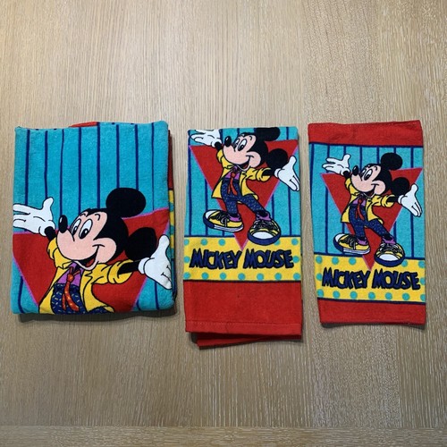 Vintage Disney Franco Mickey Mouse 90's 3 Piece Towel - Bath & Hand Towel Set - Picture 2 of 6