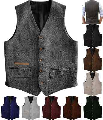 Herren Anzug Tweed Weste Jagd Herringbone Wolle Vintage Hochzeit Retro