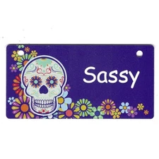 Dia De Muertos Purple Design Personalized 5" x 2.5" Dog Crate Tag FREE SHIPPING