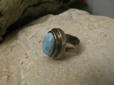 Vintage 925 Sterling silver Blue Larimar Oval stone Ring 5.5s, 15g