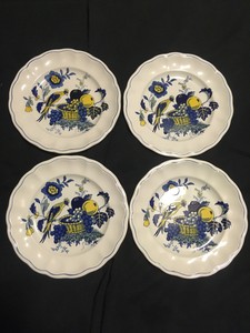 Set-of-4-Spode-BLUE-BIRD-7-5-8-034-SALAD-PLATES-Yellow-S3274-Copeland-England