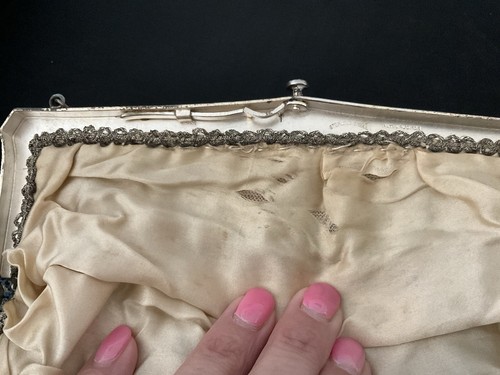 Antike Mikro Perlen Geldbörse Multicolor Rosen Floral verziert Sterlingsilber Rahmen - Bild 16 von 21