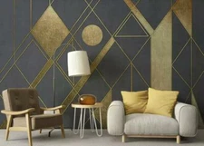 3D Golden Geometric Wallpaper Wall Mural Removable Self-adhesive Sticker 1017
