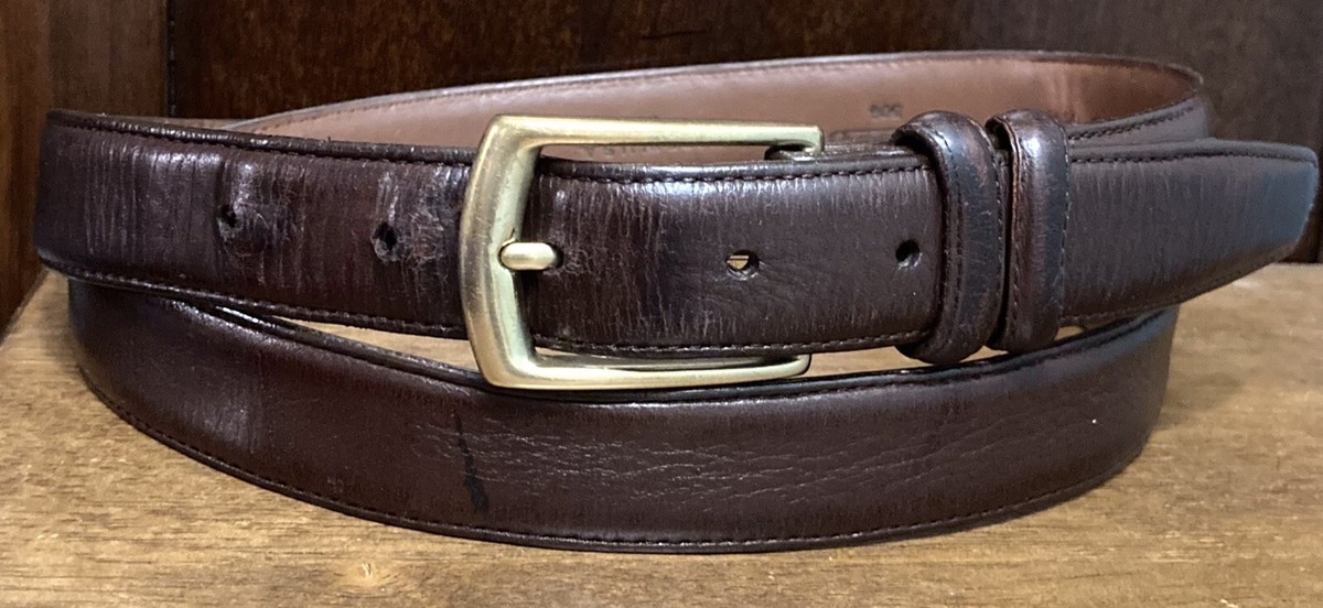 VTG Lands End Brown Leather Belt Sz 42 Brass Buckle  display picture 2
