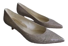 Stuart Weitzman Gold Glitter Kitten Heel Pointed Toe Pumps Size 9.5 M