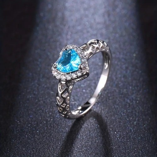 Elegant 925 Sterling Silver Blue Topaz Fashion Wedding Engagement Ring Size 10 - Picture 5 of 8