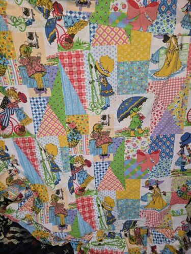 Vintage Rare Primary Colors Holly Hobbie Ruffled Flat Twin Sheet - Picture 3 of 7