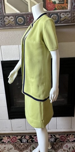 VTG Rare~1960s Lime Green/Navy Mod Jacket W/ Skirt And Pants Sz 8/Sm/M - Picture 13 of 24
