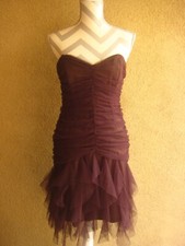 Vintage Betsy Adam Linda Bernell brown tulle ruched handy hem strapless dress 12