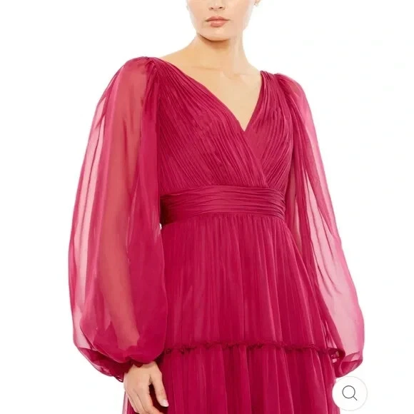 Mac Duggal Berry оборки ярусный длинный Puff чистый рукав трапеции платье размер 24 $598 - Изображение 3 из 3