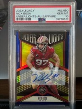 Nick Bosa 2023 Panini Legacy Under the Lights Auto PSA 10 Sapphire Parallel /15