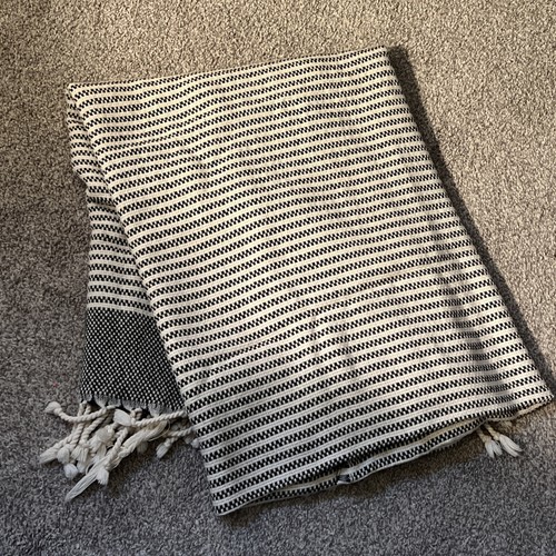 Olive & Linen Zipper Turkish Towel Bath Beach Pool Throw Fringe Striped Black - Picture 3 of 5