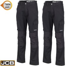 2 x JCB Essential Cargo Combat Men Work Trousers With Knee Pad Pockets Twin Pack