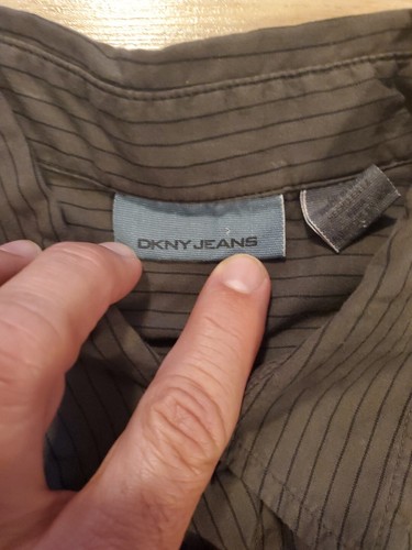DKNY LS Shirt Gray Striped 100% Cotton Button Up (16 1/2-32/33) Mens Large NEW - Picture 6 of 14