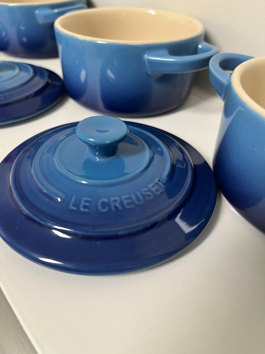 3 Le Creuset AZURE BLUE 10cm Mini Round Baker Casserole Cocotte