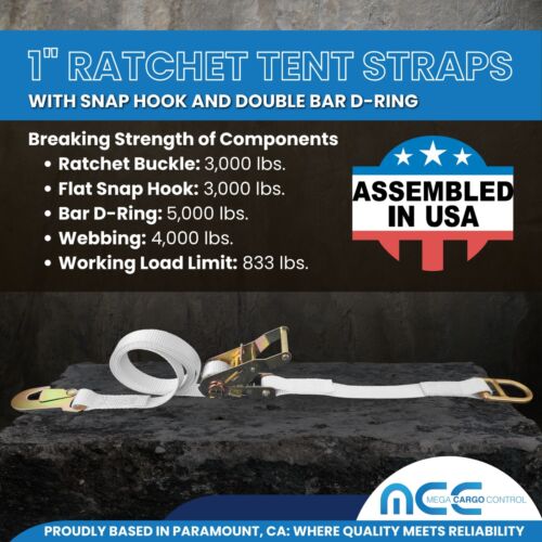 USA 1" x 20' Event & Baldachin Ratsche Zeltriemen mit Druckknopfhaken & Doppelstab D-Ring - Bild 2 von 7