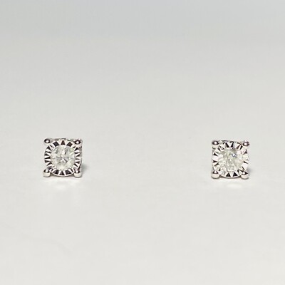 ZEI Rosy Blue 14K White Gold Bezel Set Diamond Stud Earrings 