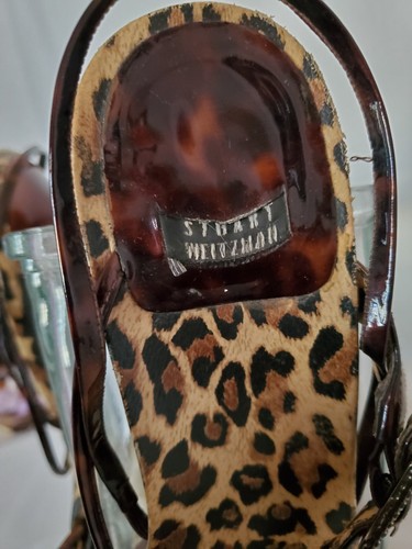 ✨️STUART WEITZMAN✨️ Brown Animal Print 2 Inch Heel Sandal Slide Wm's Sz. 9.5 🐆 - Picture 12 of 17
