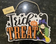 Trick Or Treat HALLOWEEN Sign Wall Door wreath Hanging decor Witch Pumpkin 12x7  