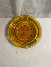 Vintage Best Western Amber Glass Ashtray 4” Round