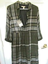 Burberry Brit Olive Green & Gray Nova Check 3/4 Sleeves Dress Size 42