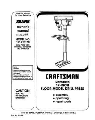 #ad Craftsman 113.213170 Drill Press Owners Instruction Manual $20.24