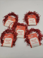Lot of (5) DARICE Wired  Star Red Tinsel Garland 9 ft Long. 
