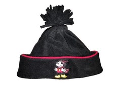 Vintage Disneyland Resort Mickey Mouse Kids Beanie Black Fleece Fringe Pom Hat