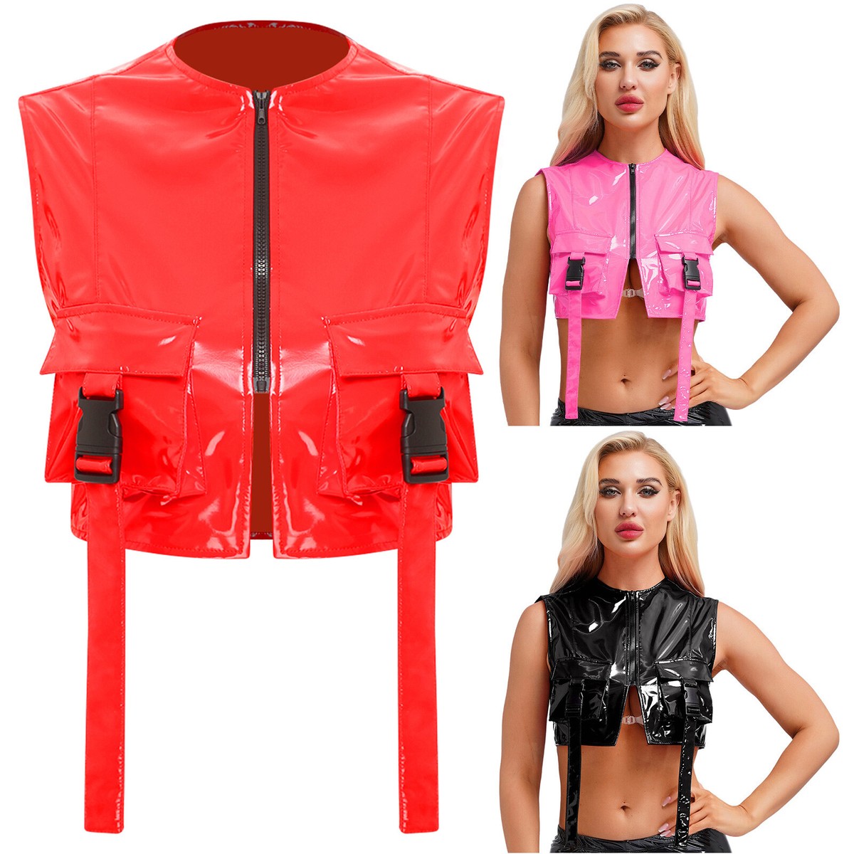 Women Vest Cargo Jacket Streetwear Crop Top Cropped Clubwear